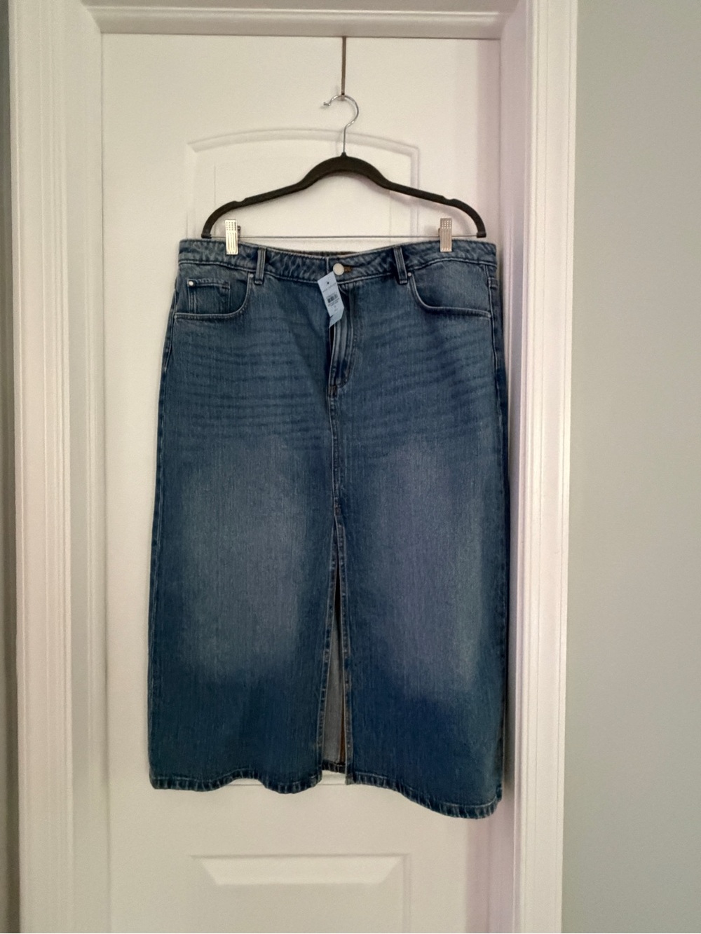 Ann Taylor Blue Denim Midi Skirt with Front Slit